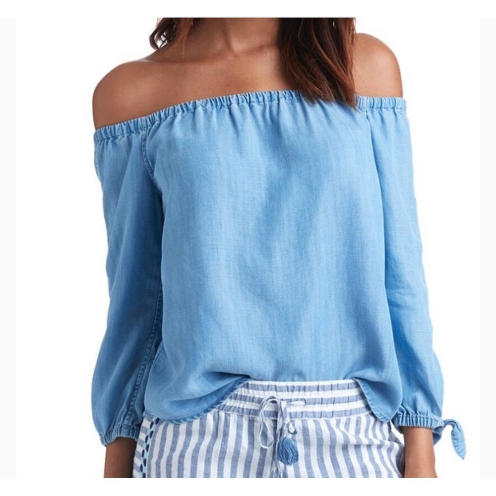 Vineyard Vines Off the Shoulder Chambray Shirt SZ 4​​​​​​​